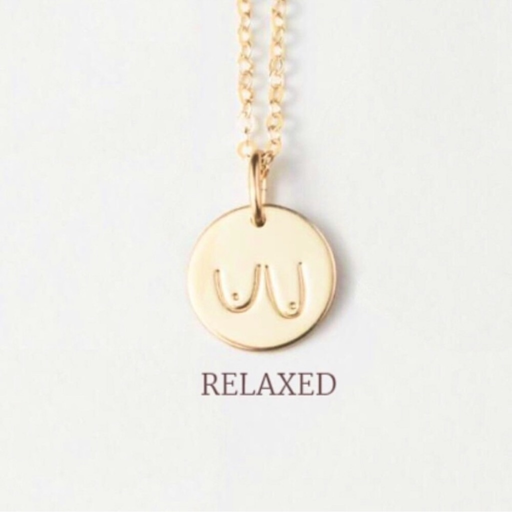 Relaxed Boobs/Breasts Body Positivity Necklace 14k Rose Gold Plated New